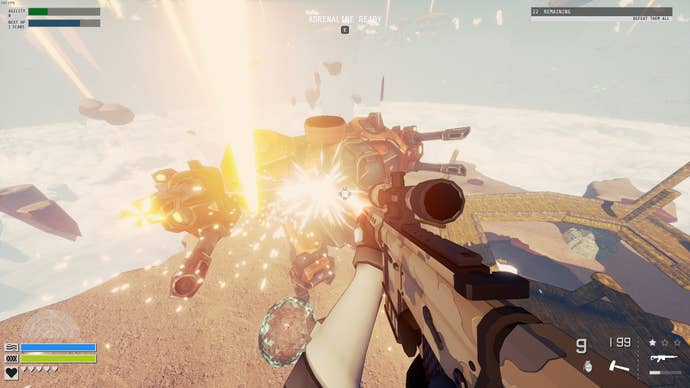 Fighting a giant mech in Echo Point Nova.