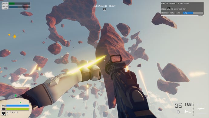 Grappling through a field of floating rocks in Echo Point Nova.