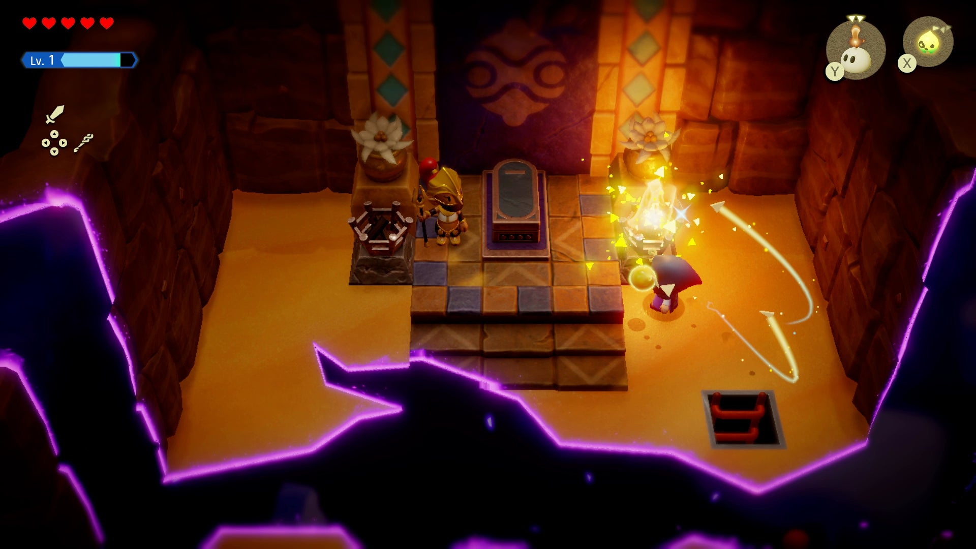 Princess Zelda lighting torches in the Ancestor's Cave of Rest in Zelda: Echoes of Wisdom. - 7