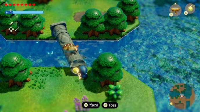 Princess Zelda balancing a grilled fish on top of a pillar in Zelda: Echoes of Wisdom.