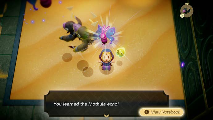 Princess Zelda holding up a Mothula Echo in Zelda: Echoes of Wisdom.