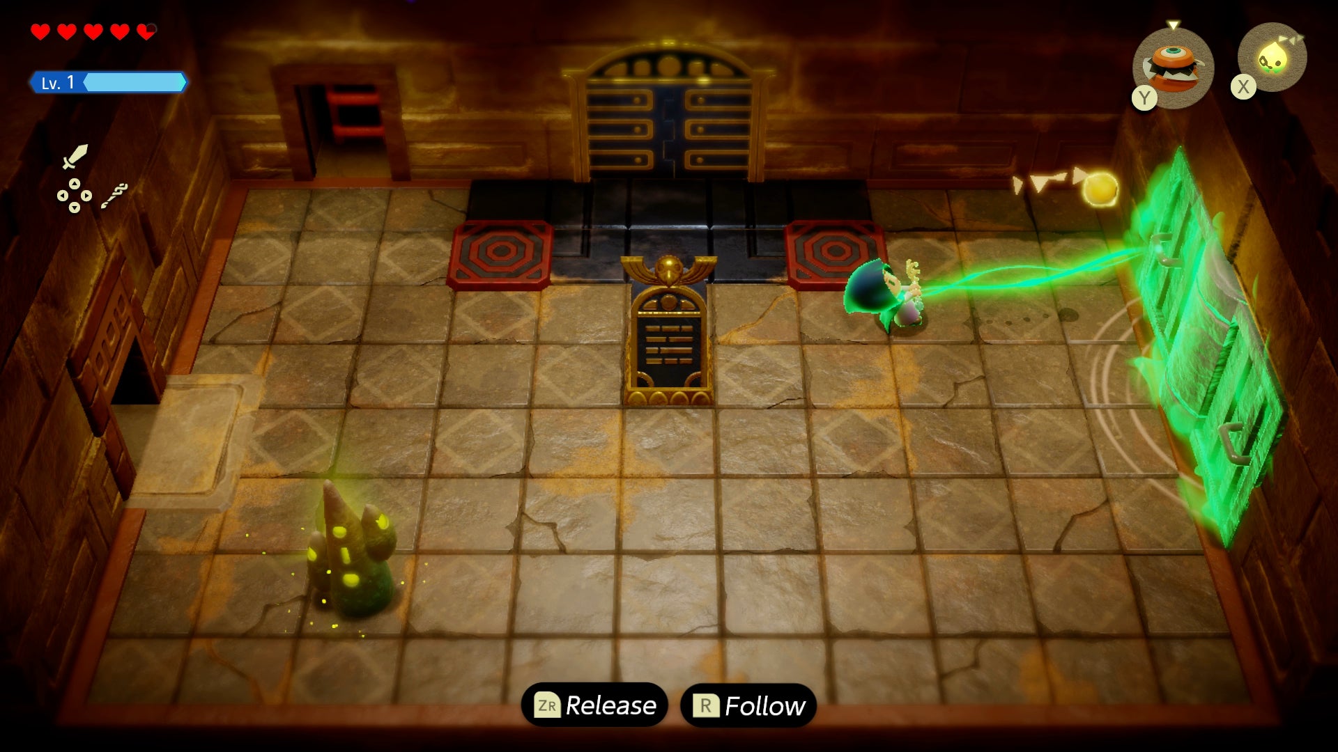 Princess Zelda using magic to swing open a hidden door in the Gerudo Sanctum in Zelda: Echoes of Wisdom. - 16