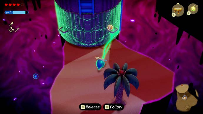 Princess Zelda using magic to complete a ladder in the Gerudo Sanctum in Zelda: Echoes of Wisdom.