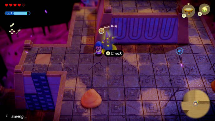 Princess Zelda using a warp point on top of the Gerudo Sanctum in Zelda: Echoes of Wisdom.