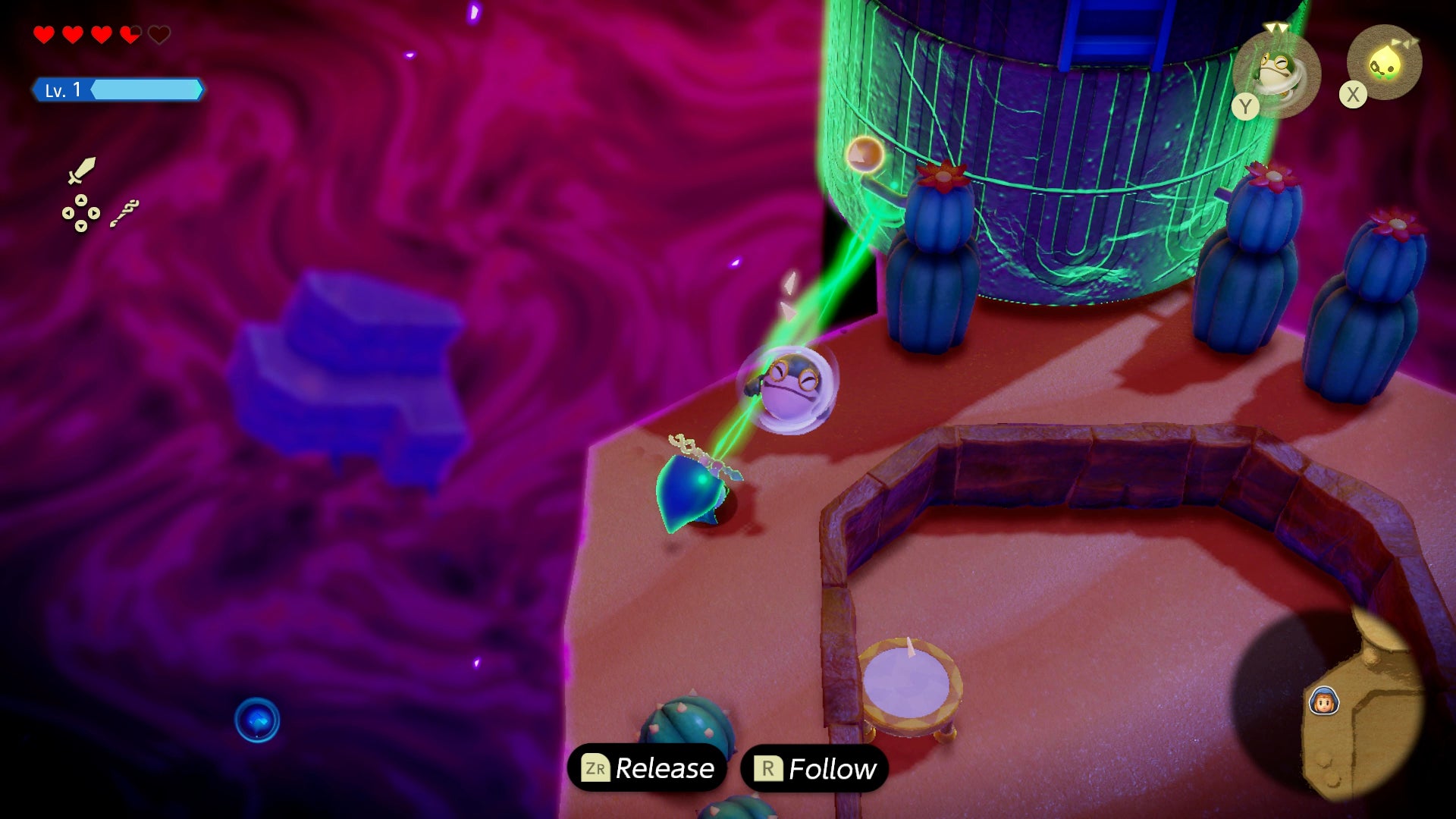 Princess Zelda using magic to pull a giant pillar in the Gerudo Sanctum in Zelda: Echoes of Wisdom. - 23