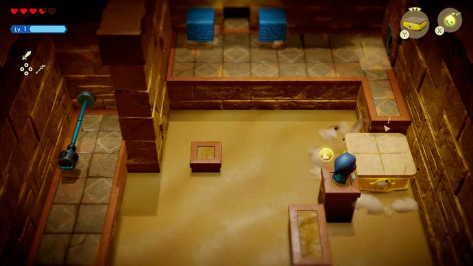 Princess Zelda hopping over quicksand to reach a closing door in Zelda: Echoes of Wisdom.