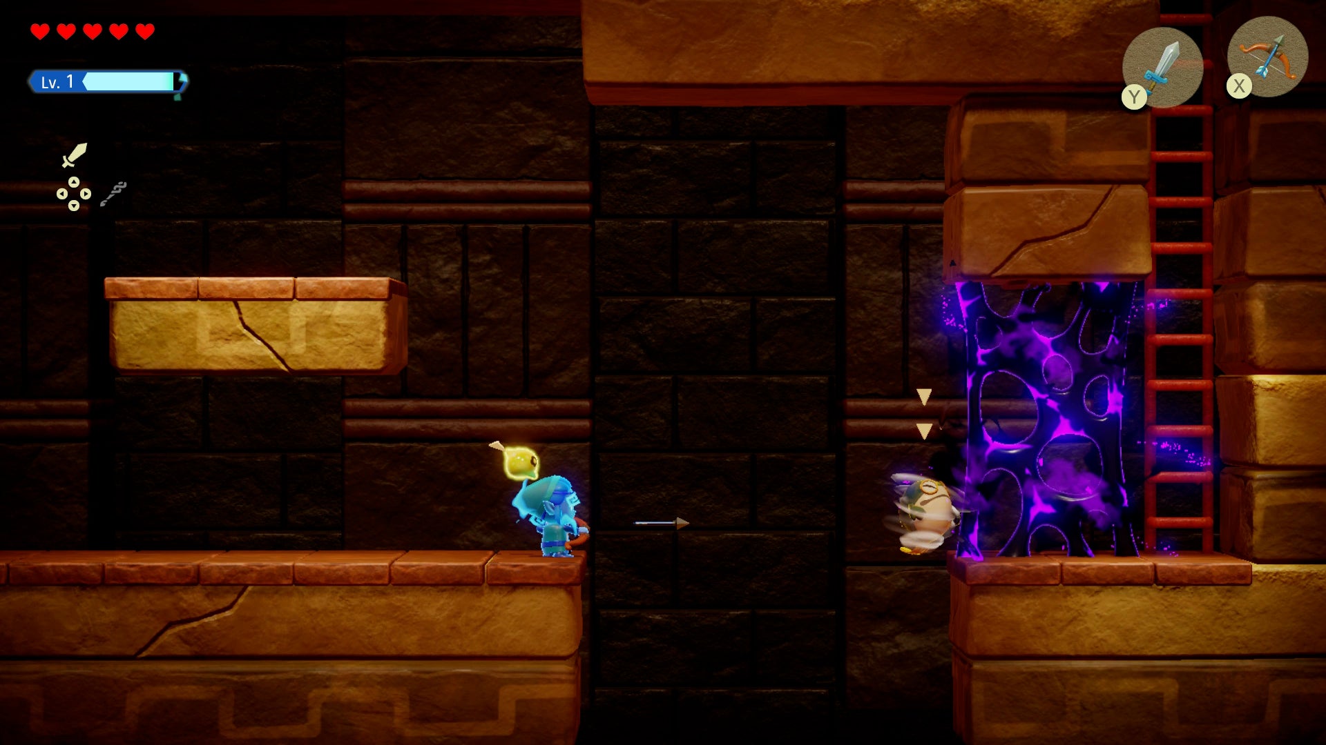 Princess Zelda firing an arrow to dispel a web of shadows in the Gerudo Sanctum in Zelda: Echoes of Wisdom. - 29