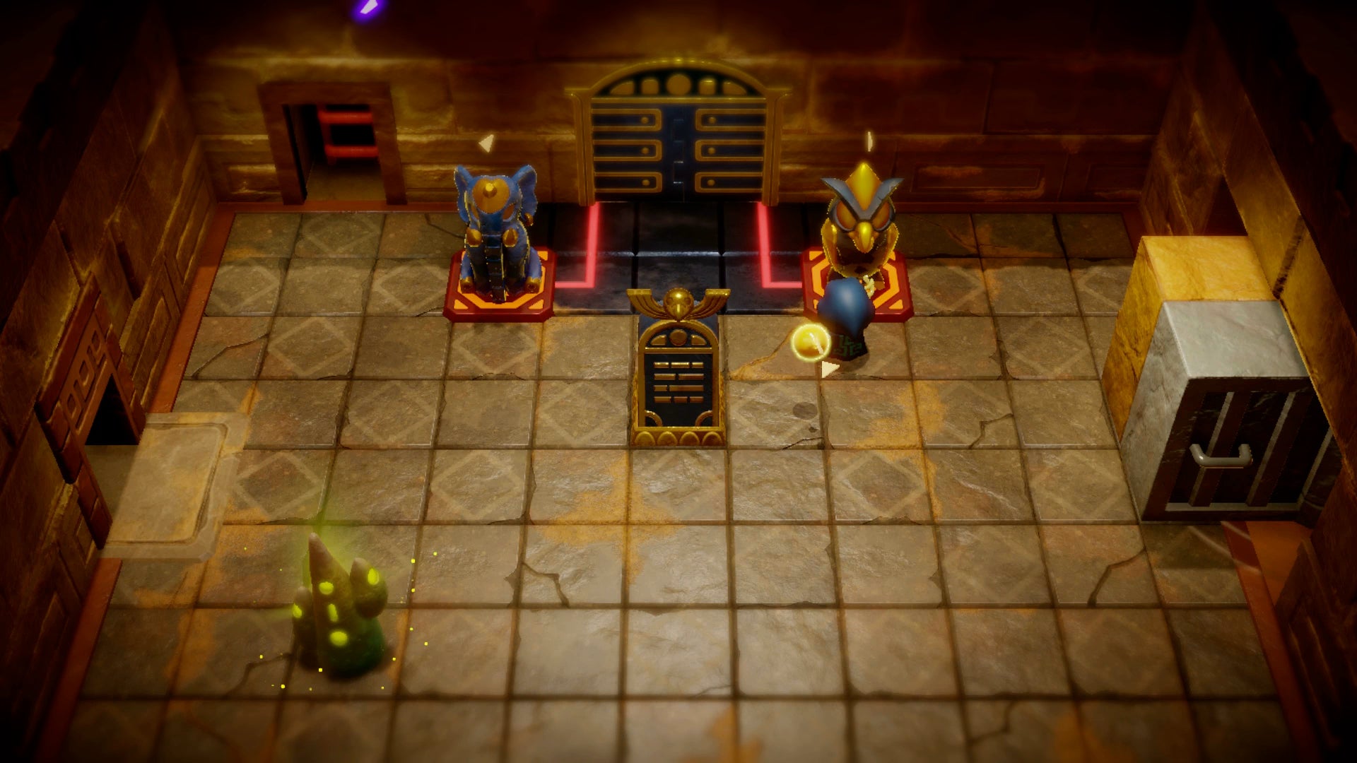 Princess Zelda using a hawk statue and elephant statue to open a sliding door in the Gerudo Sanctum in Zelda: Echoes of Wisdom. - 36