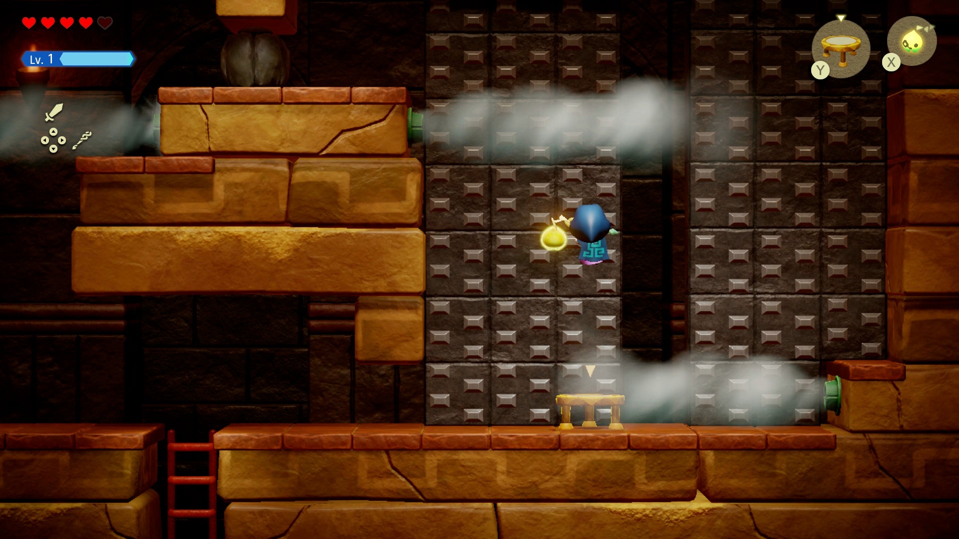 Princess Zelda climbing a rock-climbing wall in the Gerudo Sanctum in Zelda: Echoes of Wisdom. - 9