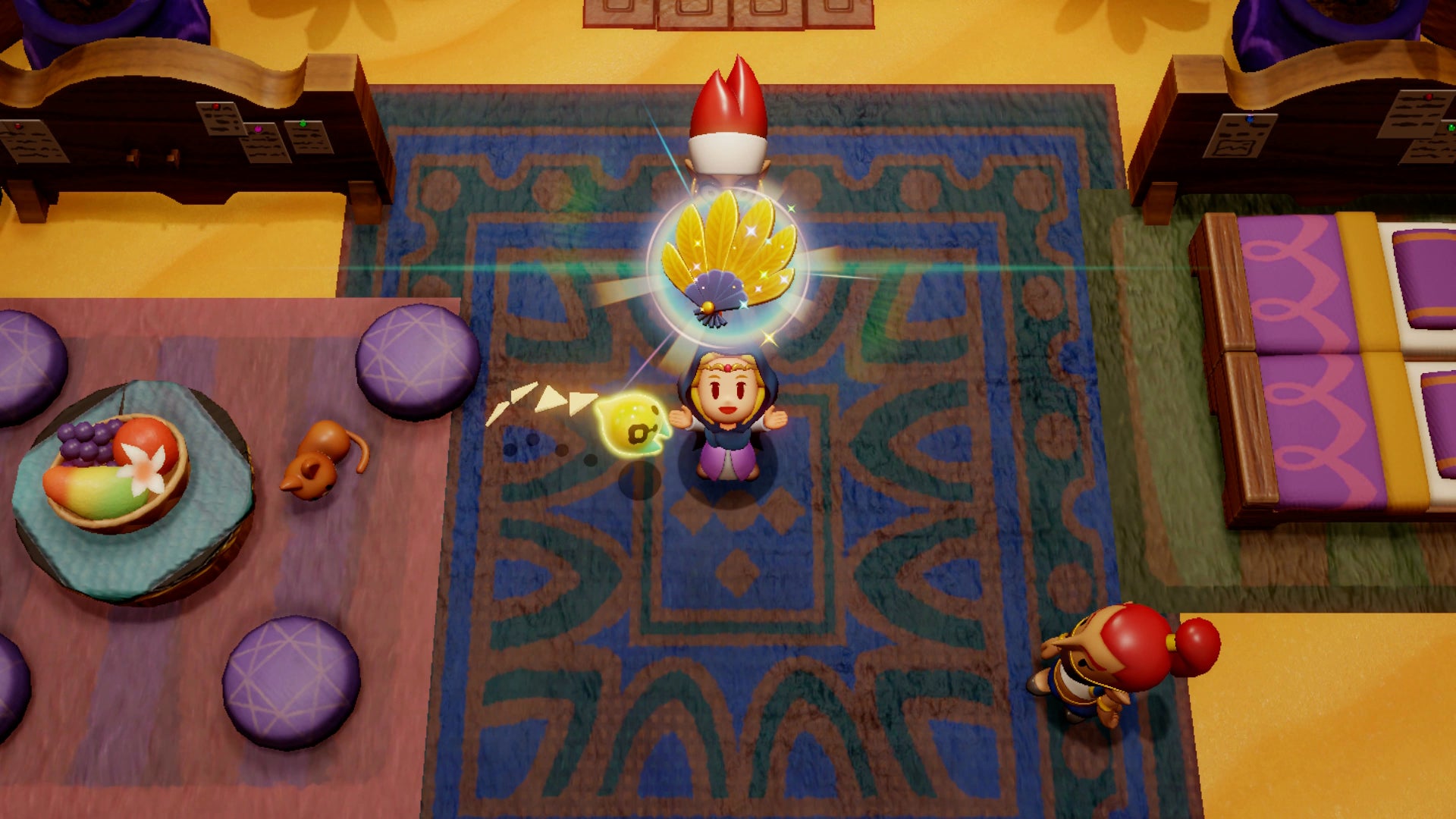 Princess Zelda lifting the Golden Fan above her head in Zelda: Echoes of Wisdom. - 1