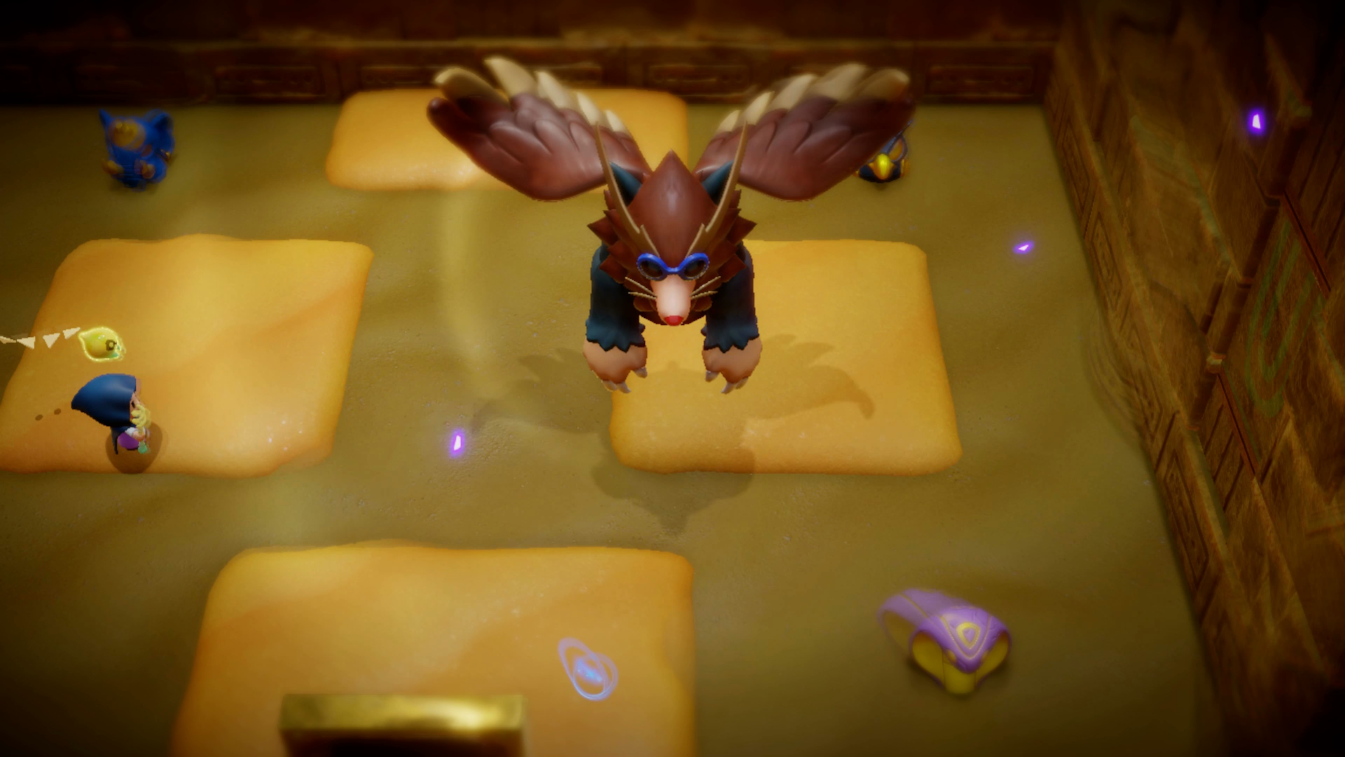 The mole boss, Mogryph, flying across the arena in Zelda: Echoes of Wisdom.