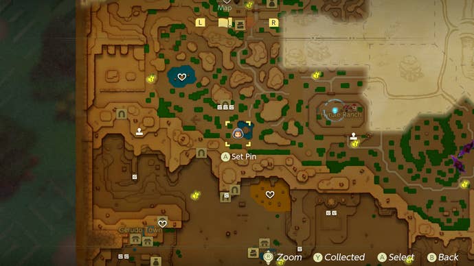 A map screen showing the location of the Runaway Horse in Zelda: Echoes of Wisdom.