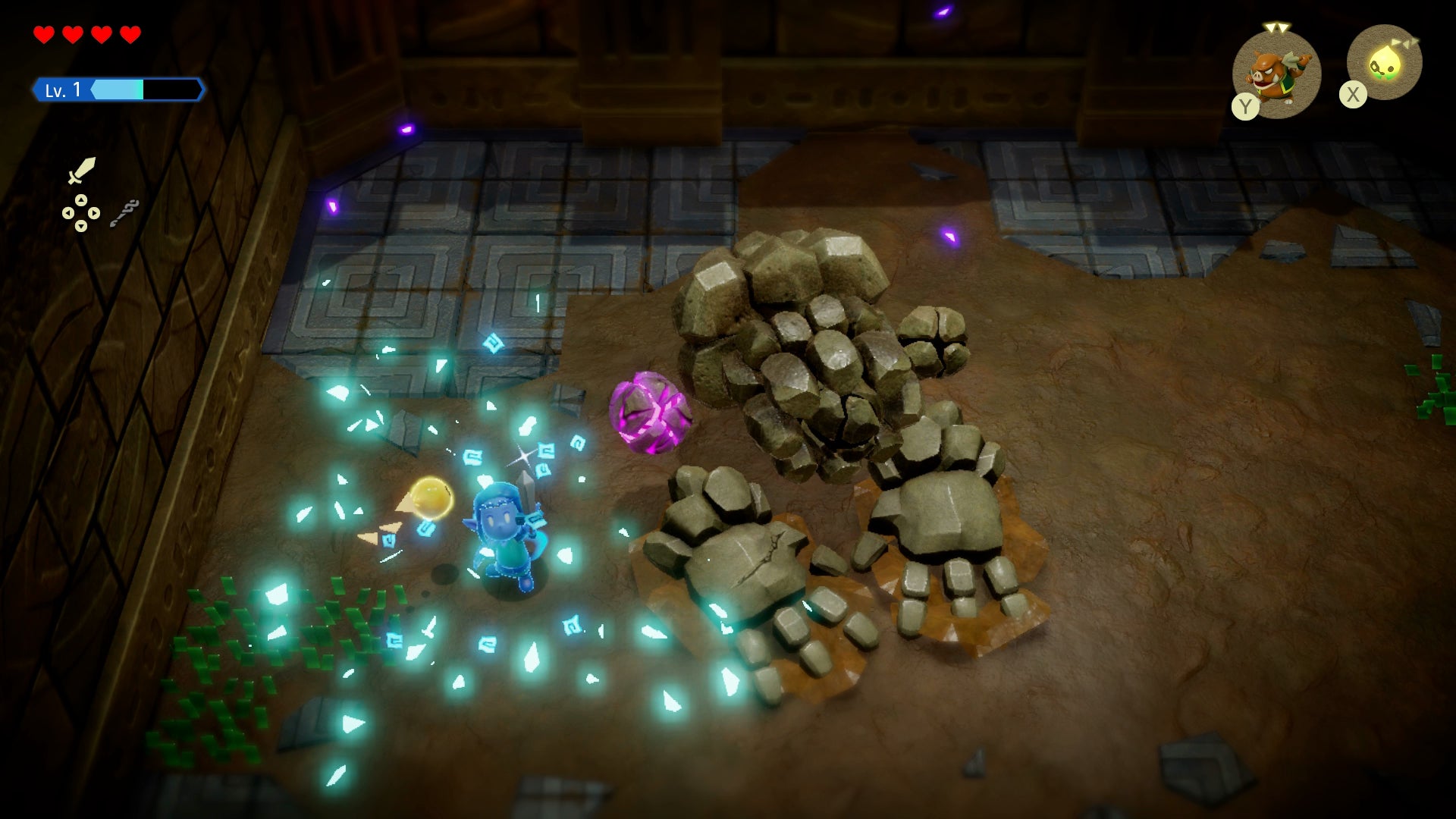 Princess Zelda entering Swordfighter form to attack the Seismic Talus in Zelda: Echoes of Wisdom. - 3