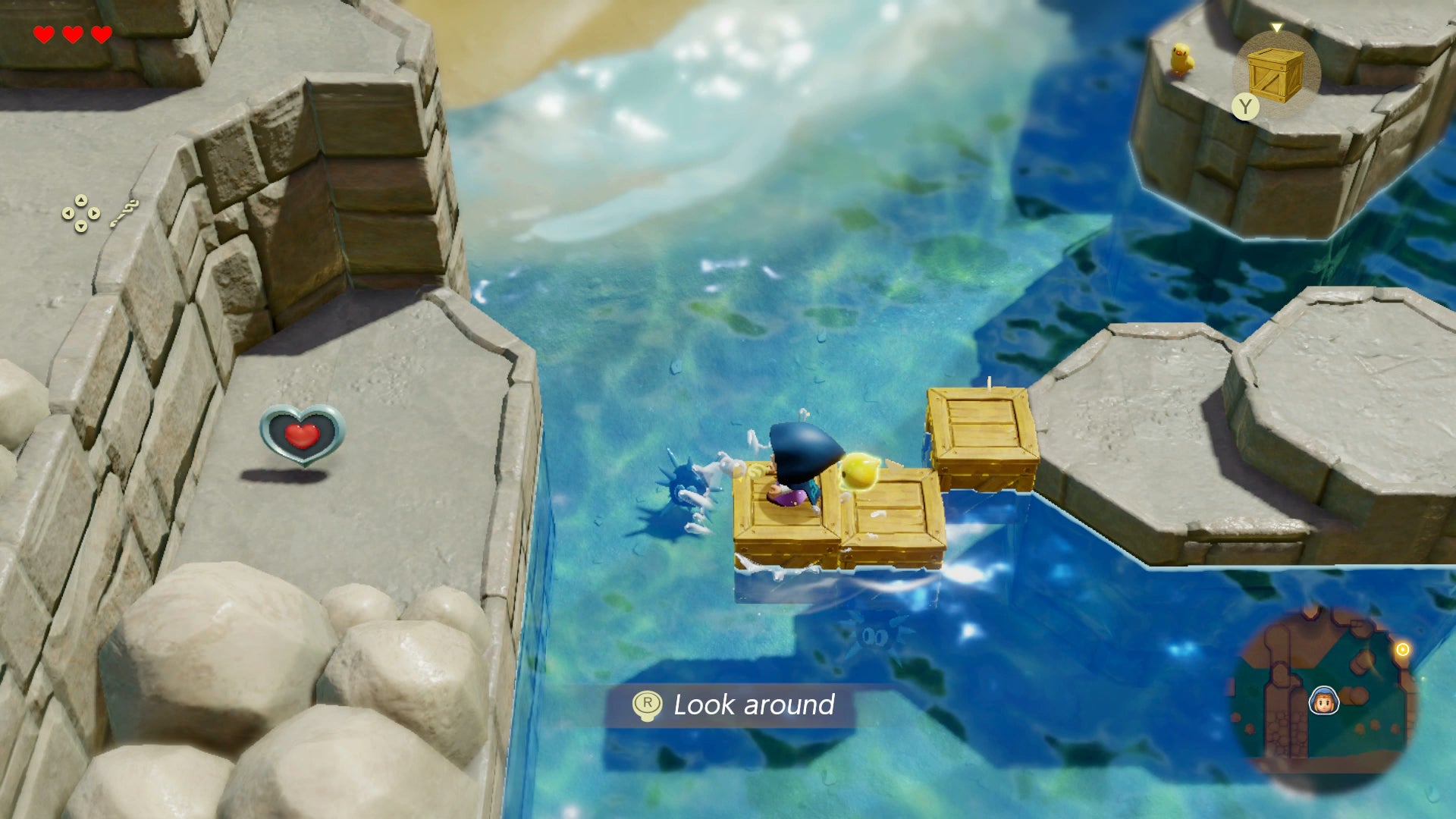 Princess Zelda creating a floating wooden box to reach a Heart Piece on Suthorn Beach in Zelda: Echoes of Wisdom. - 3