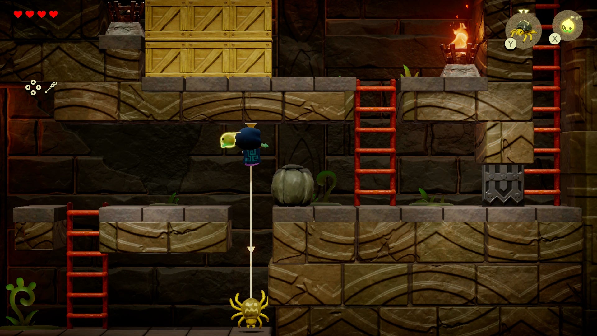 Princess Zelda climbing a spiderweb to avoid a boulder in Zelda: Echoes of Wisdom. - 14