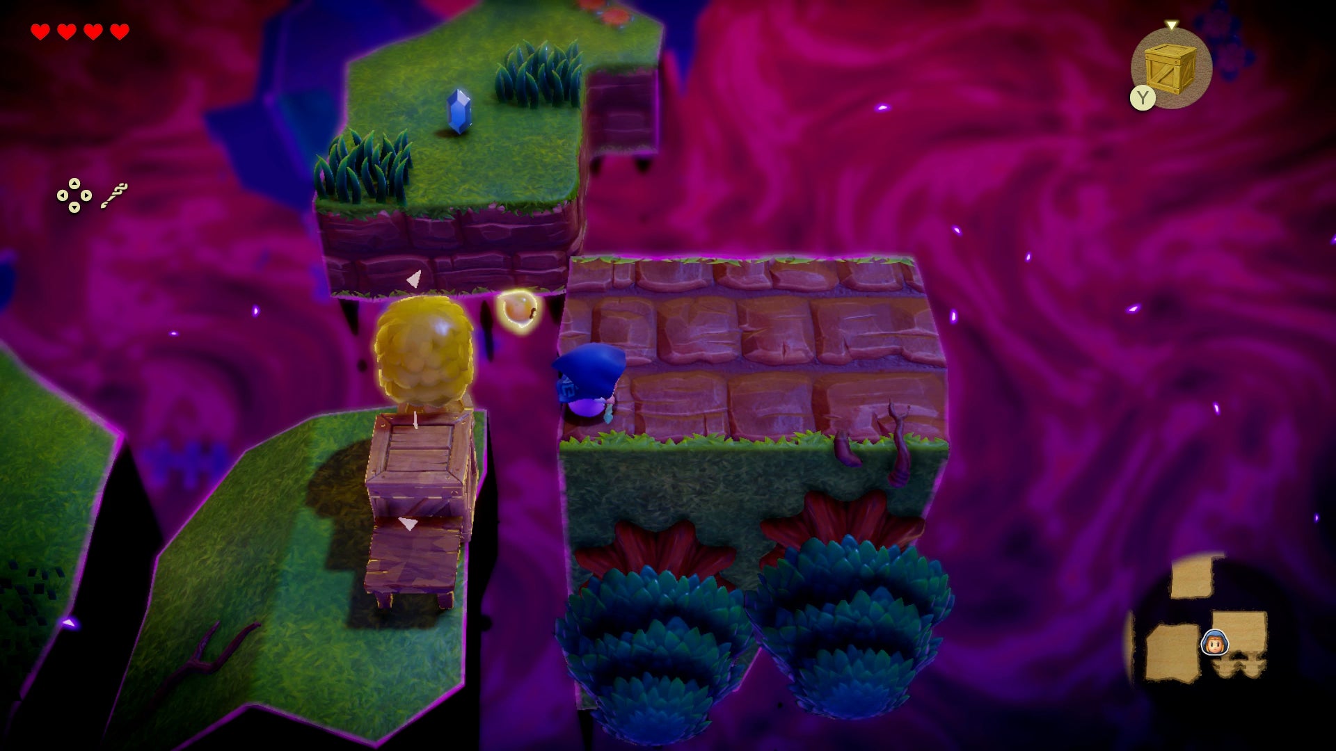 Princess Zelda using a bridge to jump to a floating island in the Stilled Suthorn Forest in Zelda: Echoes of Wisdom. - 7