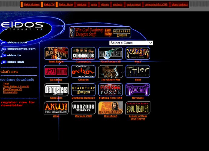 The Eidos website front page from the 1990s