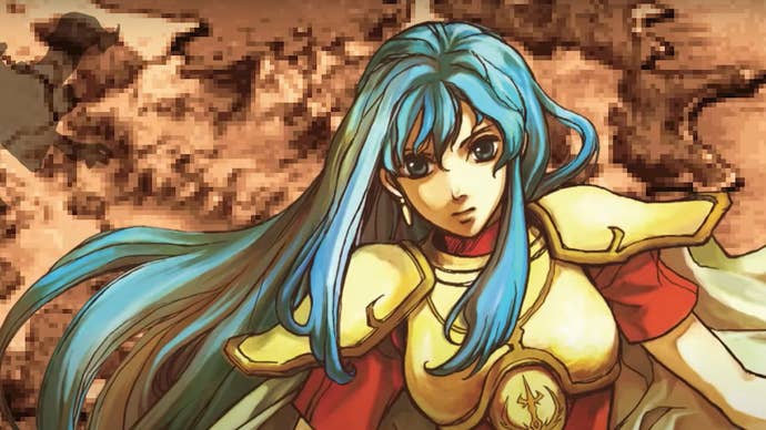 Eirika in Fire Emblem The Sacred Stones. She has long blue hair