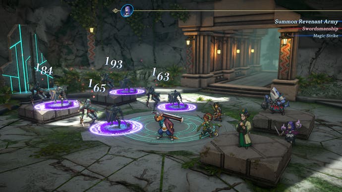 Eiyuden Chronicle: Hundred Heroes screenshot, showing a battle against zombied soldiers.