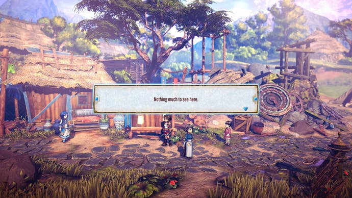 A young girl looks at a village notice board in Eiyuden Chronicle Rising