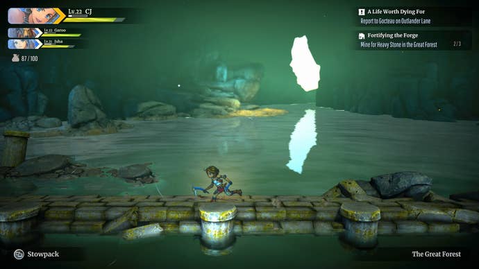 A young girl runs through a watery cavern in Eiyuden Chronicle Rising