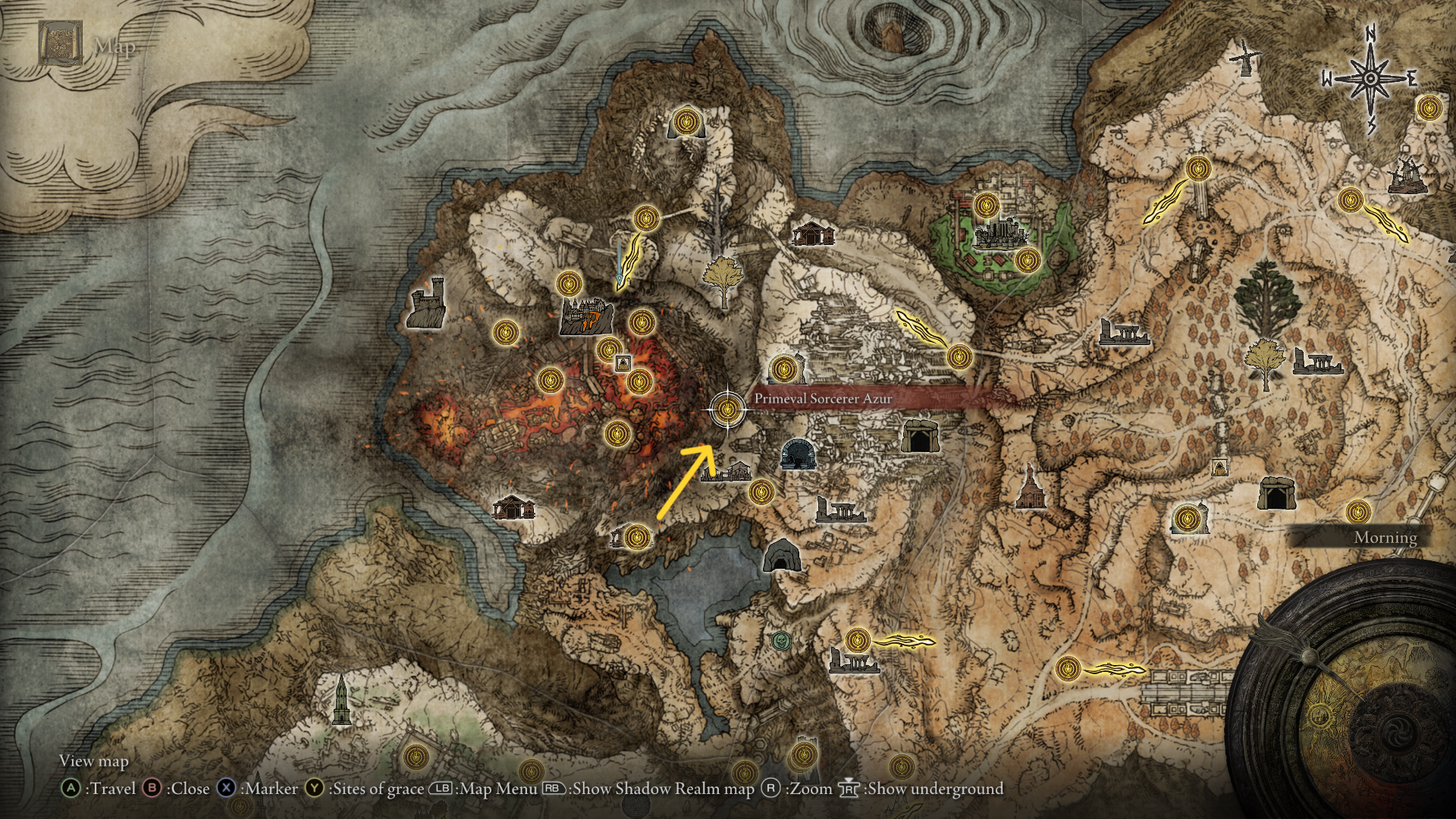 The location of Comet Azur is marked on the map in Elden Ring - 10