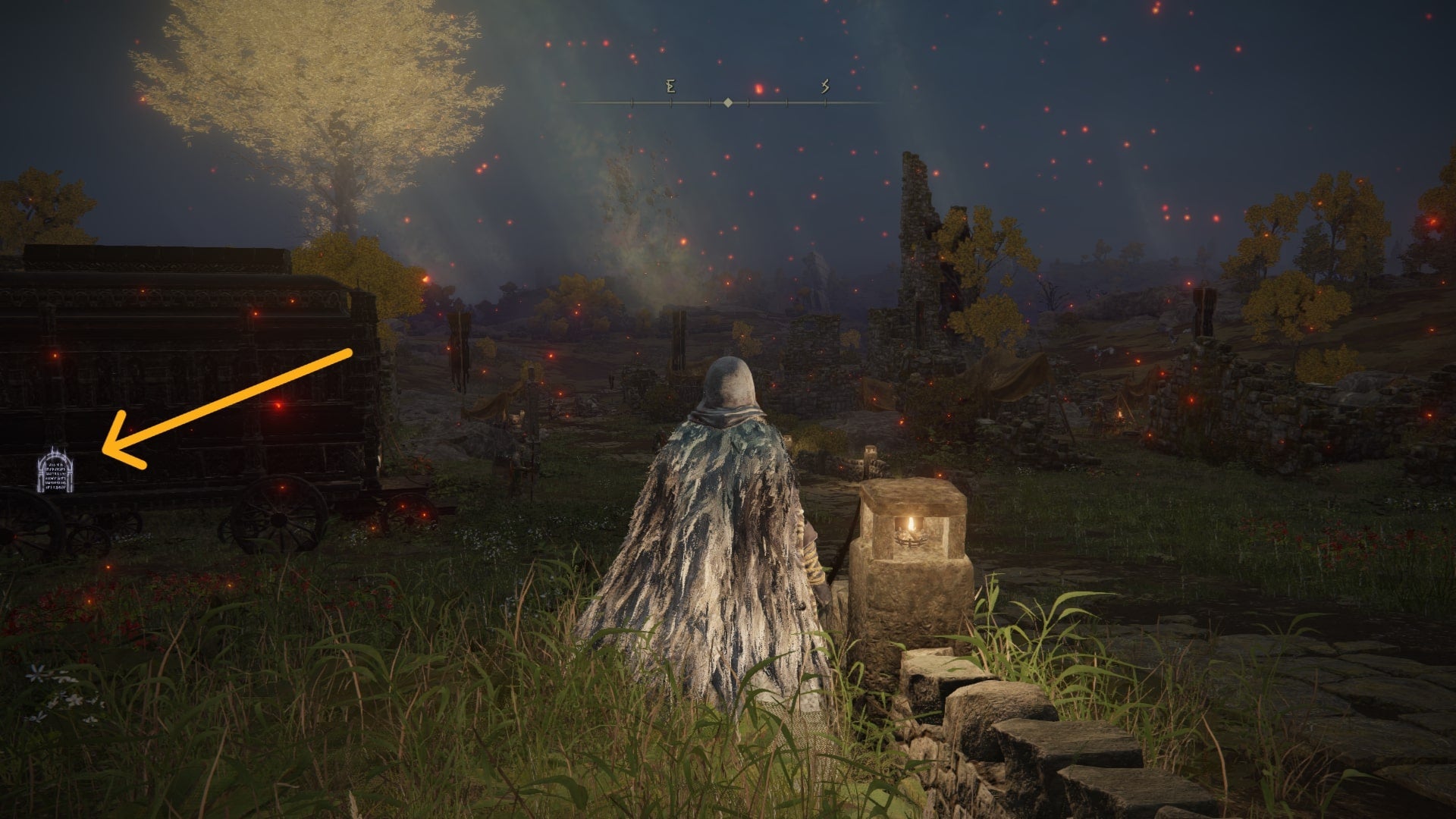 The Tarnished stands by the Gatefront Site of Grace in Elden Ring, the spectral gate icon indicating that the player can summon Spirit Ashes is labelled - 3