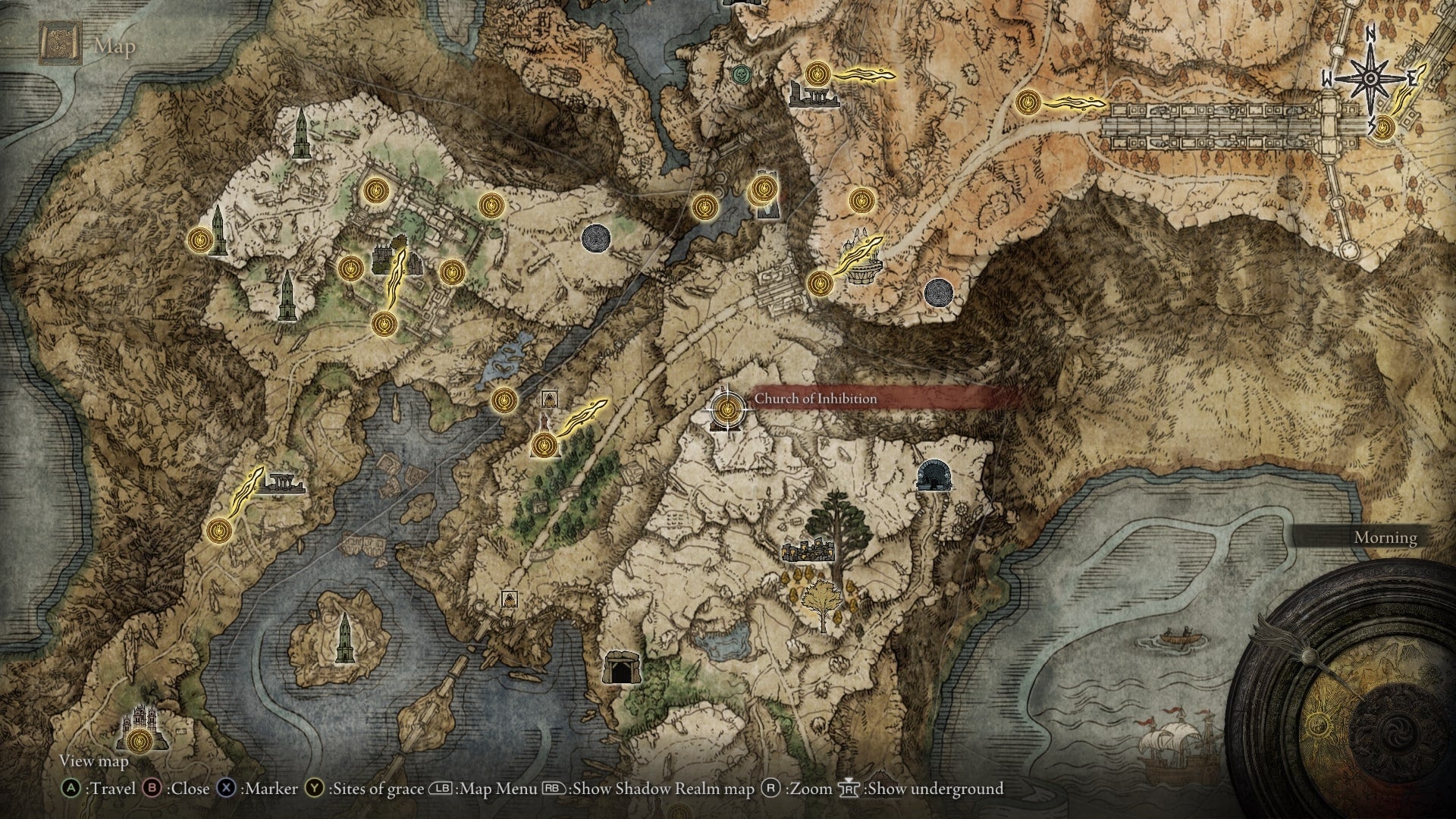The location of Vyke's War Spear, the Church of Inhibition, is shown on the Elden Ring map - 7