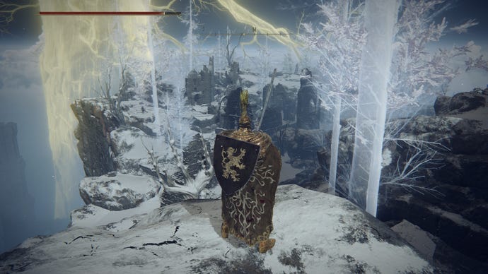 The mountaintops of the giants in Elden Ring