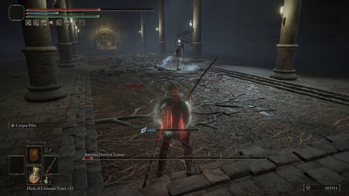 The player fights with the Ancient Hero of Zamor in Sainted Hero's Grave in Elden Ring