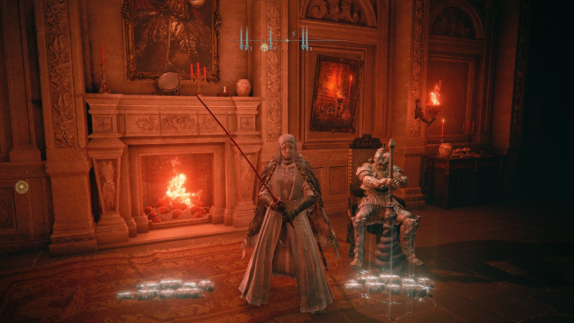 The player speaks with Recusant Bernahl at the Volcano Manor Drawing Room in Elden Ring - 4