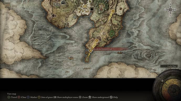 The location of Castle Morne is marked on the Elden Ring map