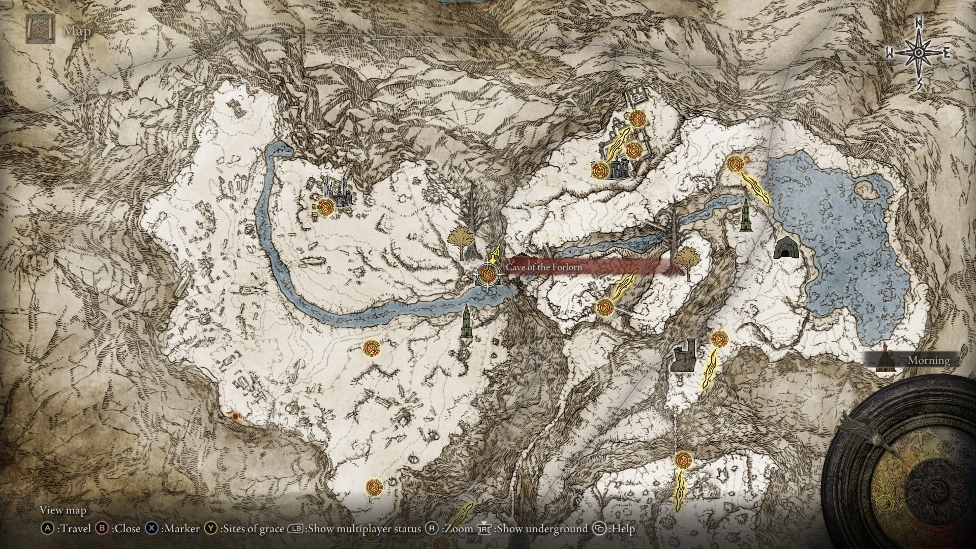 The location of the Cave of the Forlorn is marked on the map in Elden Ring - 3