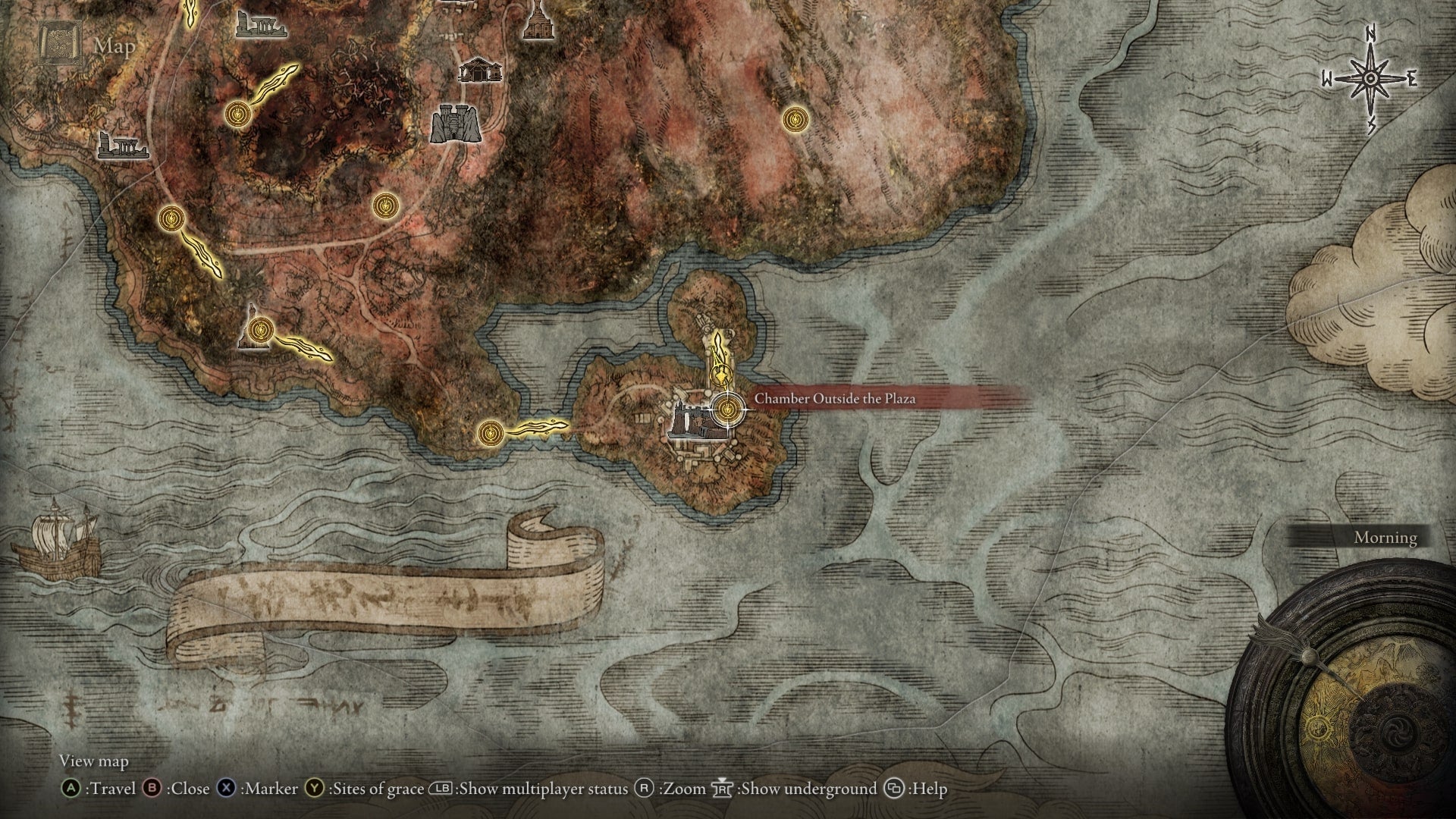 The Chamber Outside the Plaza Site of Grace at Redmane Castle is marked on the Elden Ring map - 3