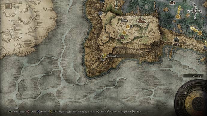 Chelona’s Rise near the Moonlight Altar is marked on the Elden Ring map