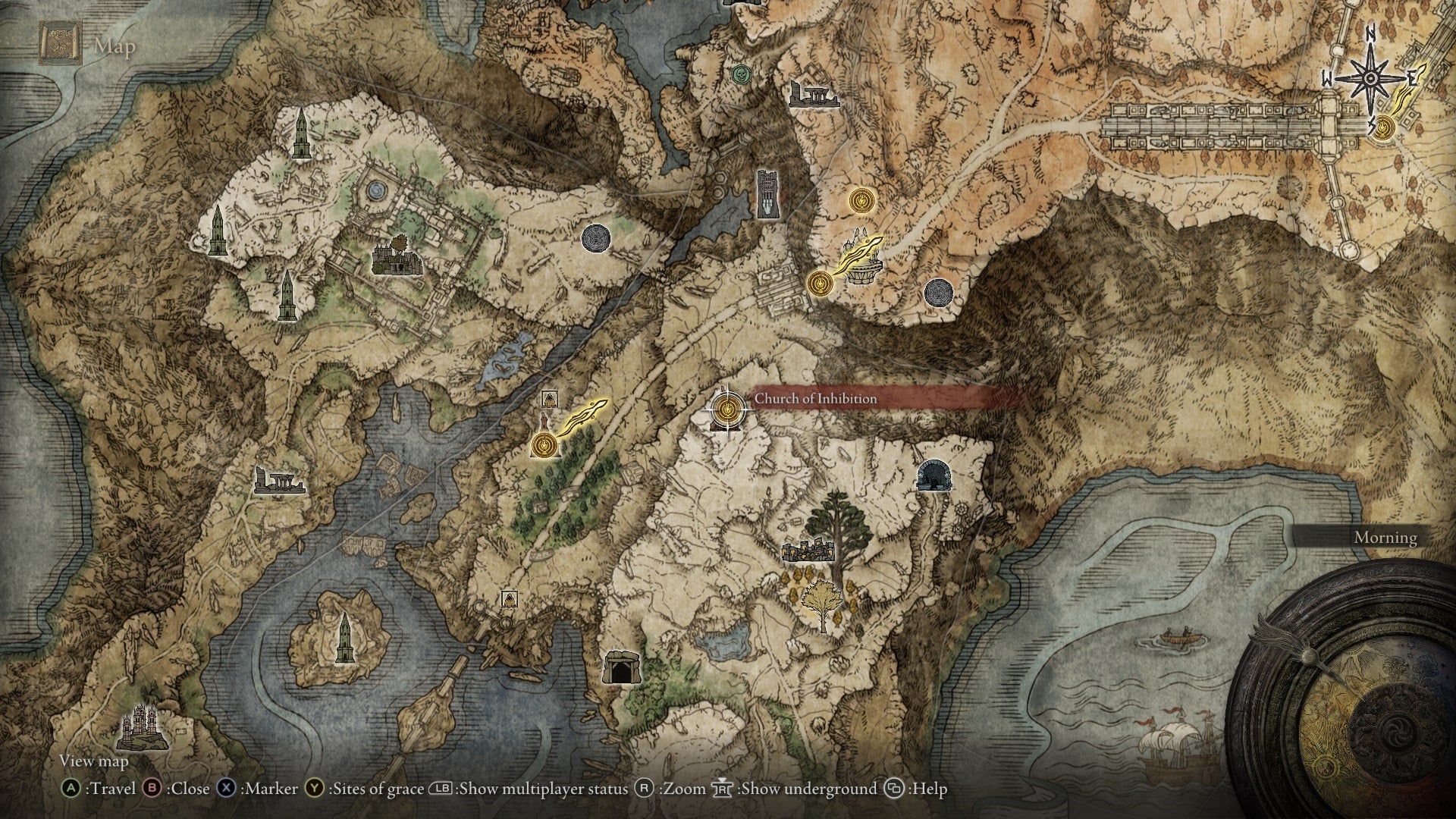 The location of the Church of Inhibition in Liurnia of the Lakes is shown on the Elden Ring map - 6