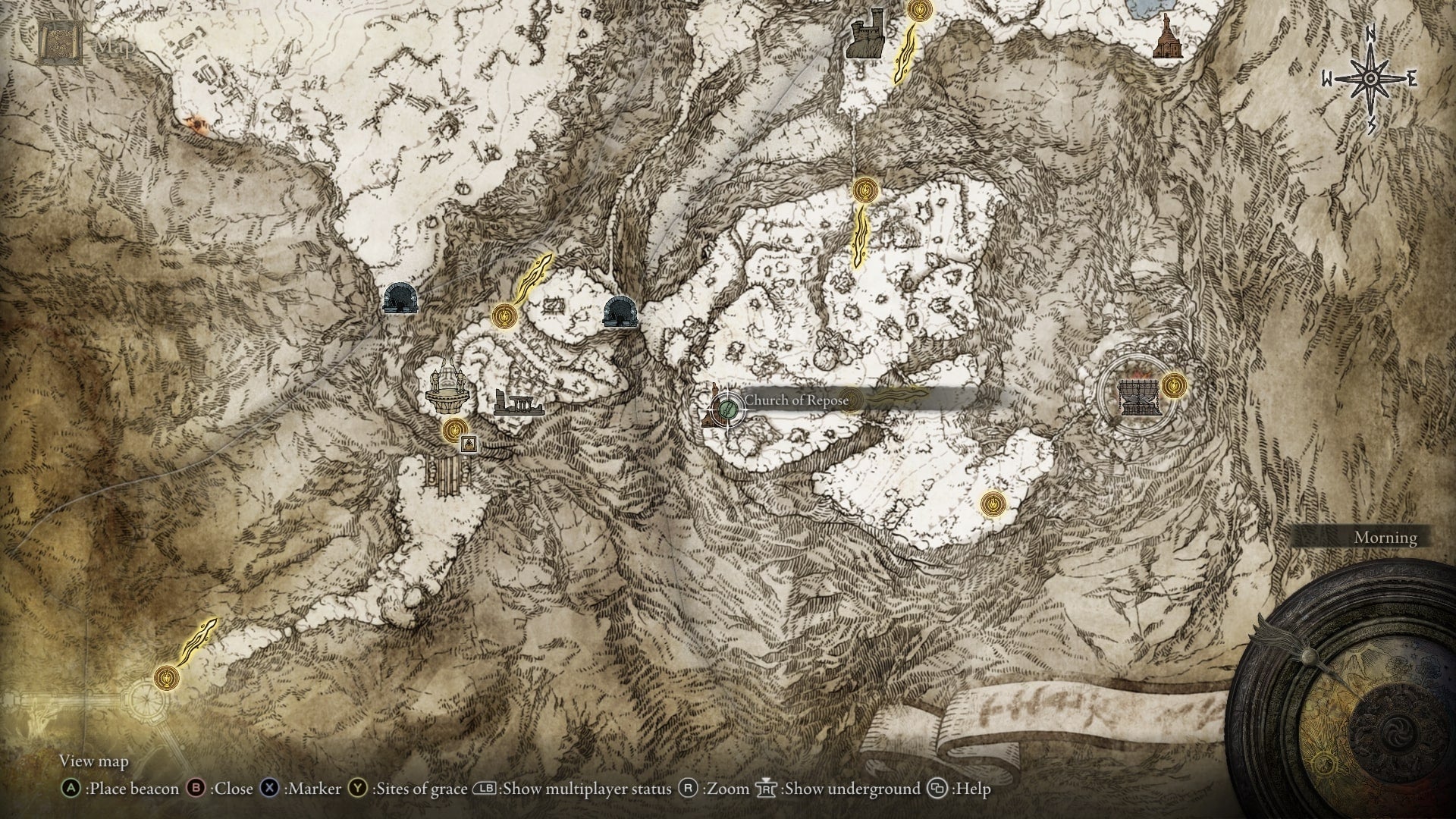 The location of the Church of Repose in the Mountaintops of Giants is shown on Elden Ring's map - 3