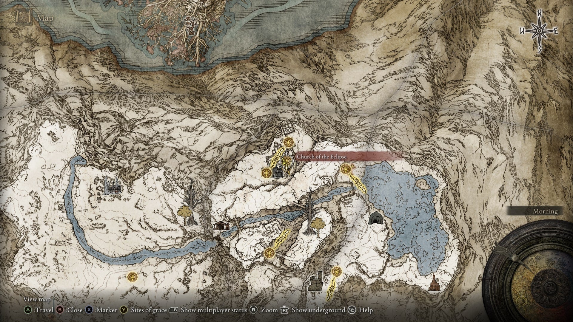 The location of the Church of the Eclipse in Mountaintops of the Giants' Castle Sol is shown on the Elden Ring map - 12