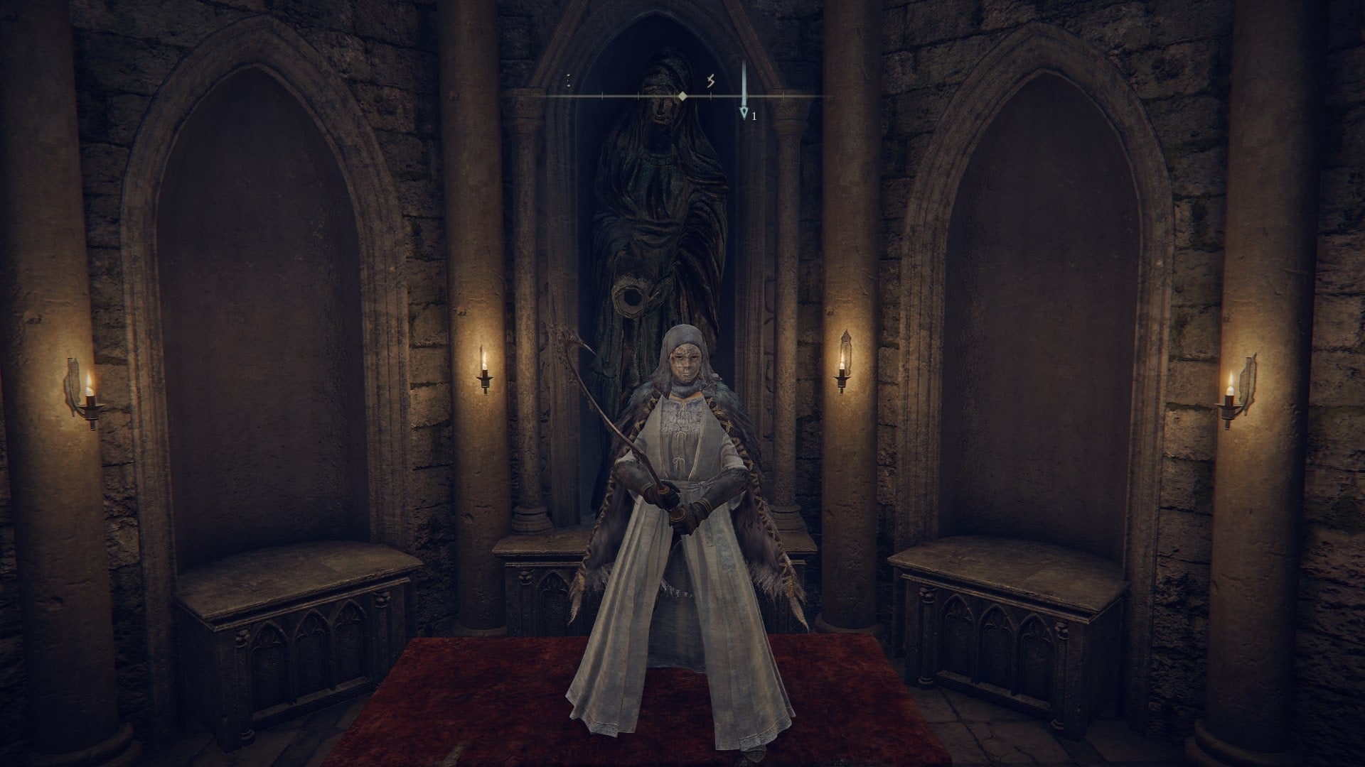 The player stands on top of the alter in Castle Sol's Church of the Eclipse in Elden Ring - 1