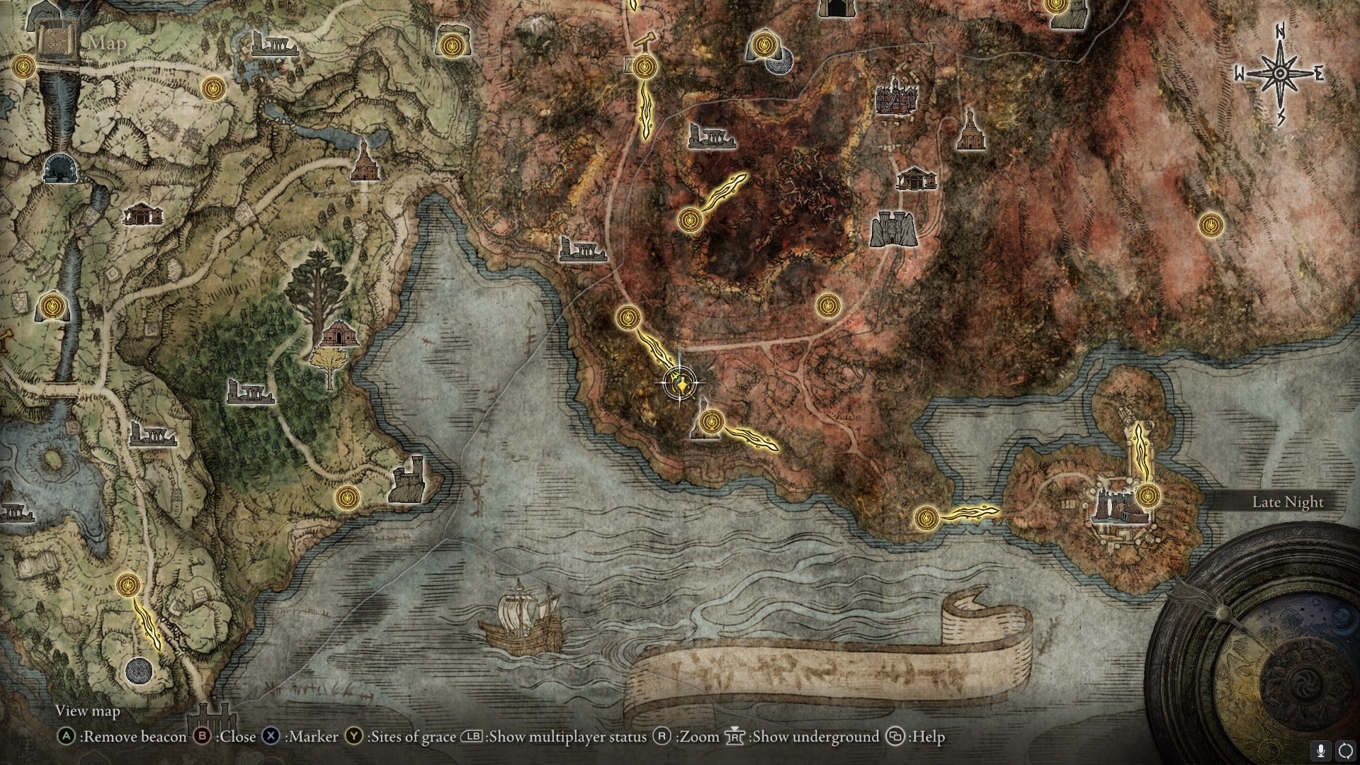 The location of Decaying Ekzyke&rsquo;s in Caelid is marked on the Elden Ring map