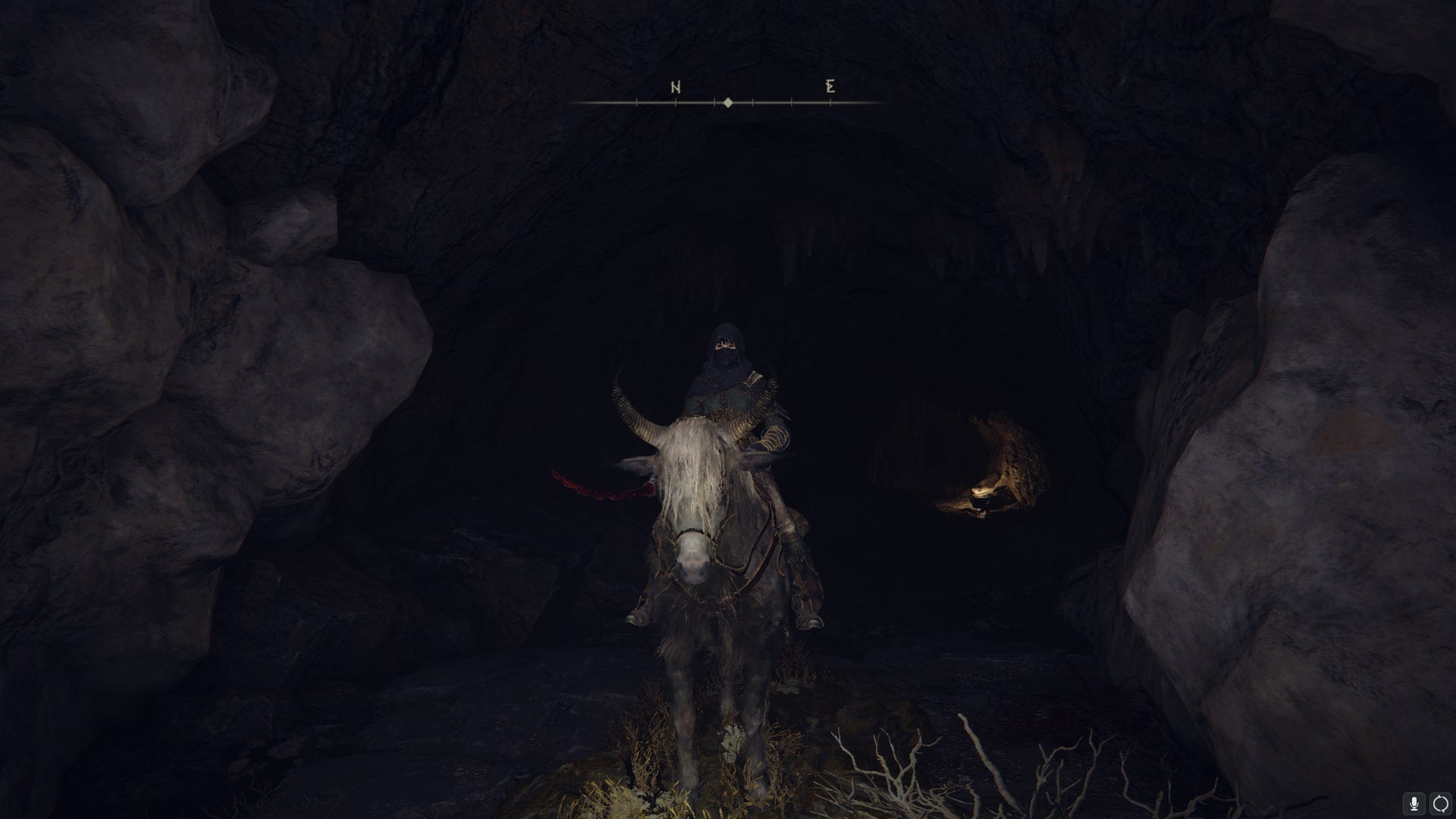 The player stands in front of the entrance to a cave while atop Torrent in Deeproot Depths in Elden Ring - 1