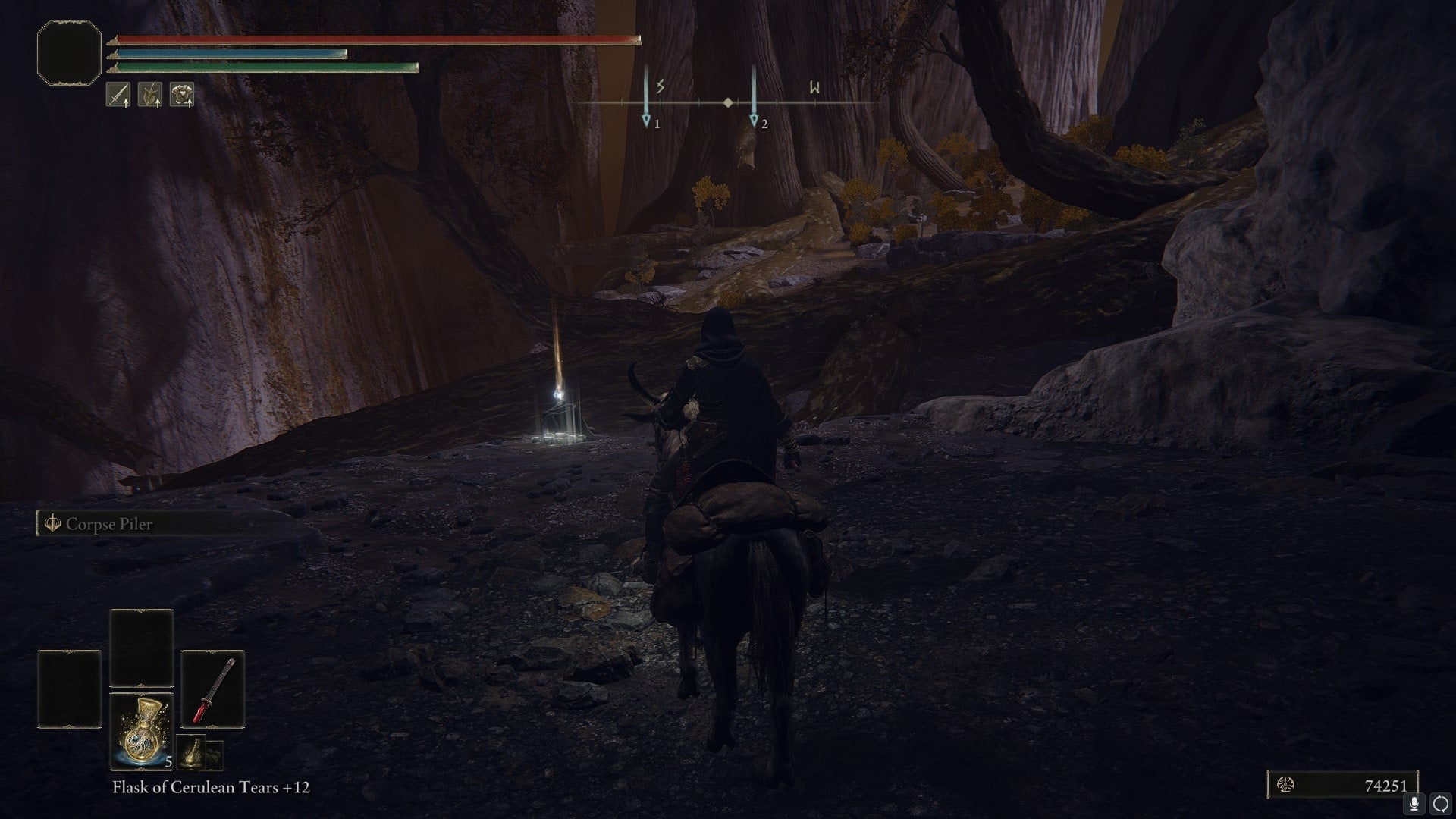 The player looks over at an item on a corpse, Elden Stars, in Deeproot Depths in Elden Ring - 5