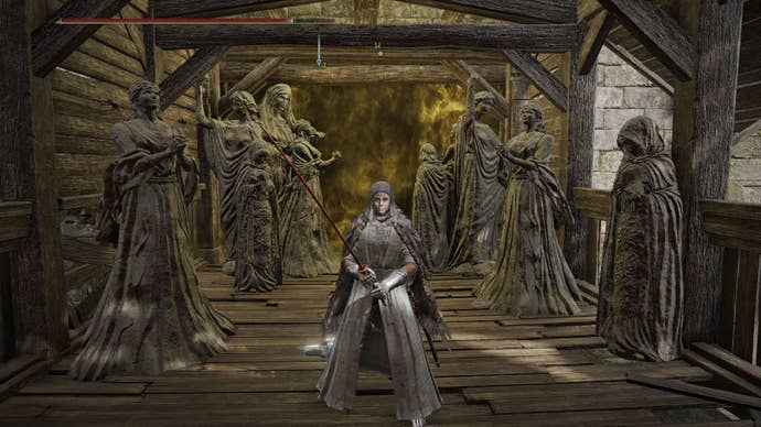 The player stands outside of Elemer of the Briar's boss room in The Shaded Castle in Elden Ring