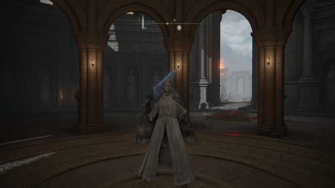 The player stands in the lift near the Forbidden Lands Site of Grace in Elden Ring's Leyndell