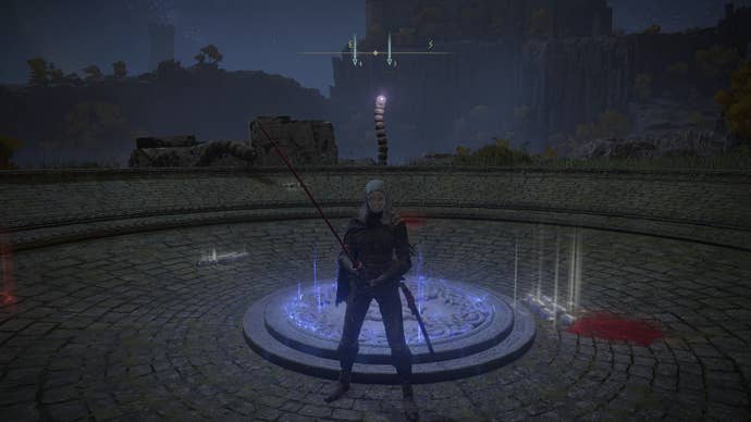 The player stands outside of the Malefactor’s Evergaol in Liurnia of the Lakes in Elden Ring