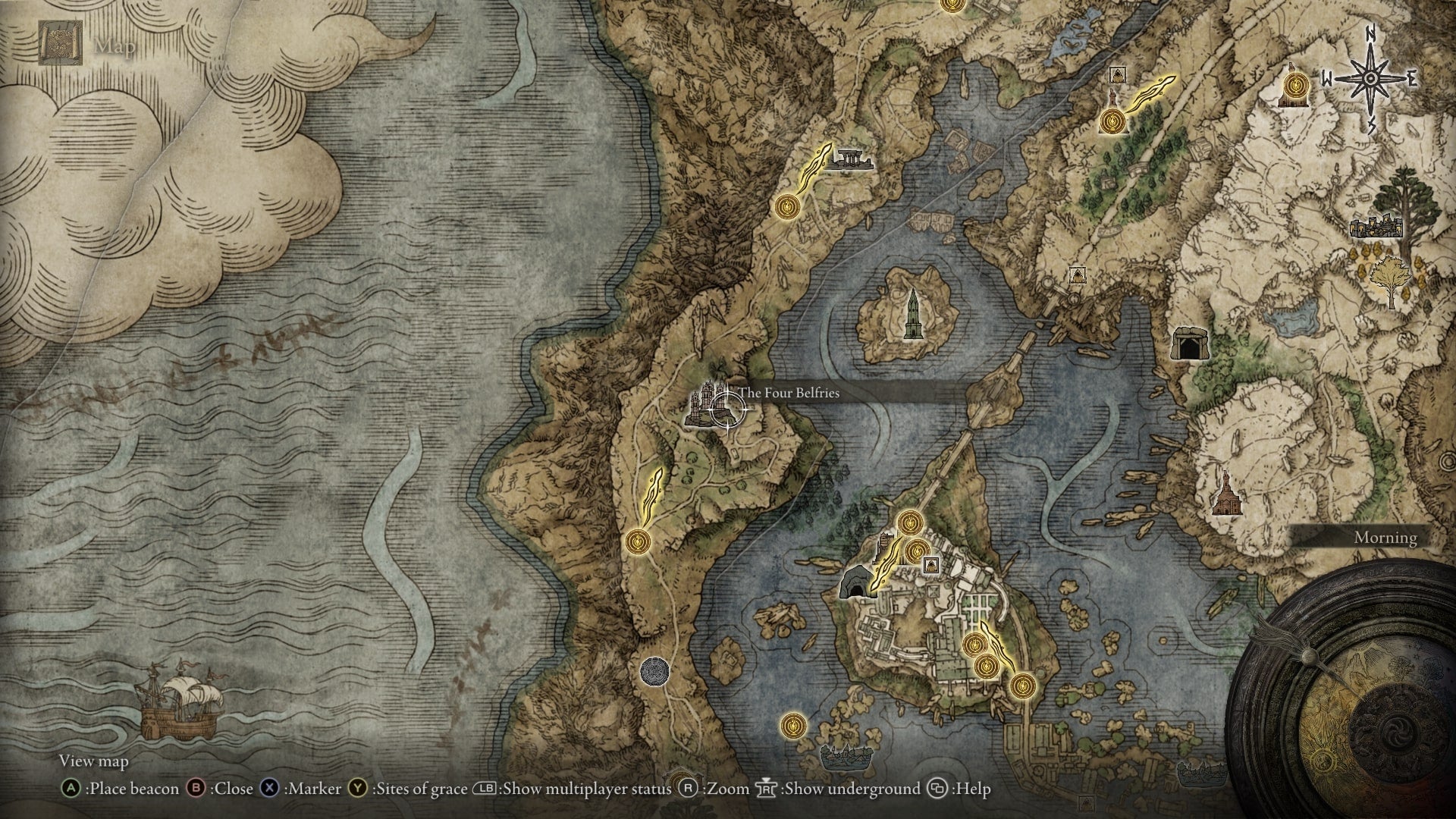 The Four Belfries is marked on the Elden Ring map