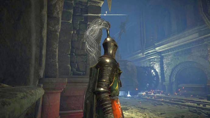 Armoured Elden Ring main character looking at a Chariot environmental obstacle.