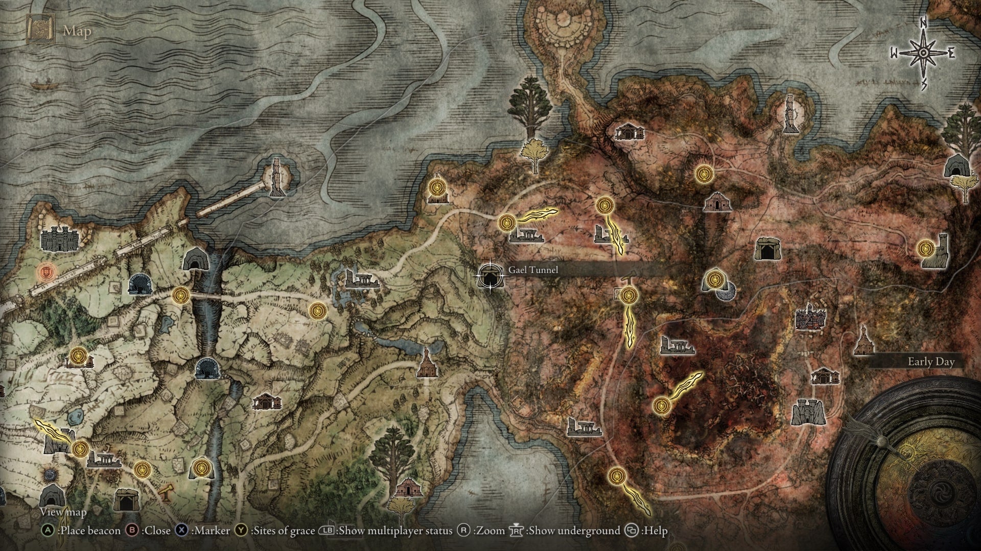 The location of the Caelid entrance to Gael Tunnel is marked on the Elden Ring map - 3