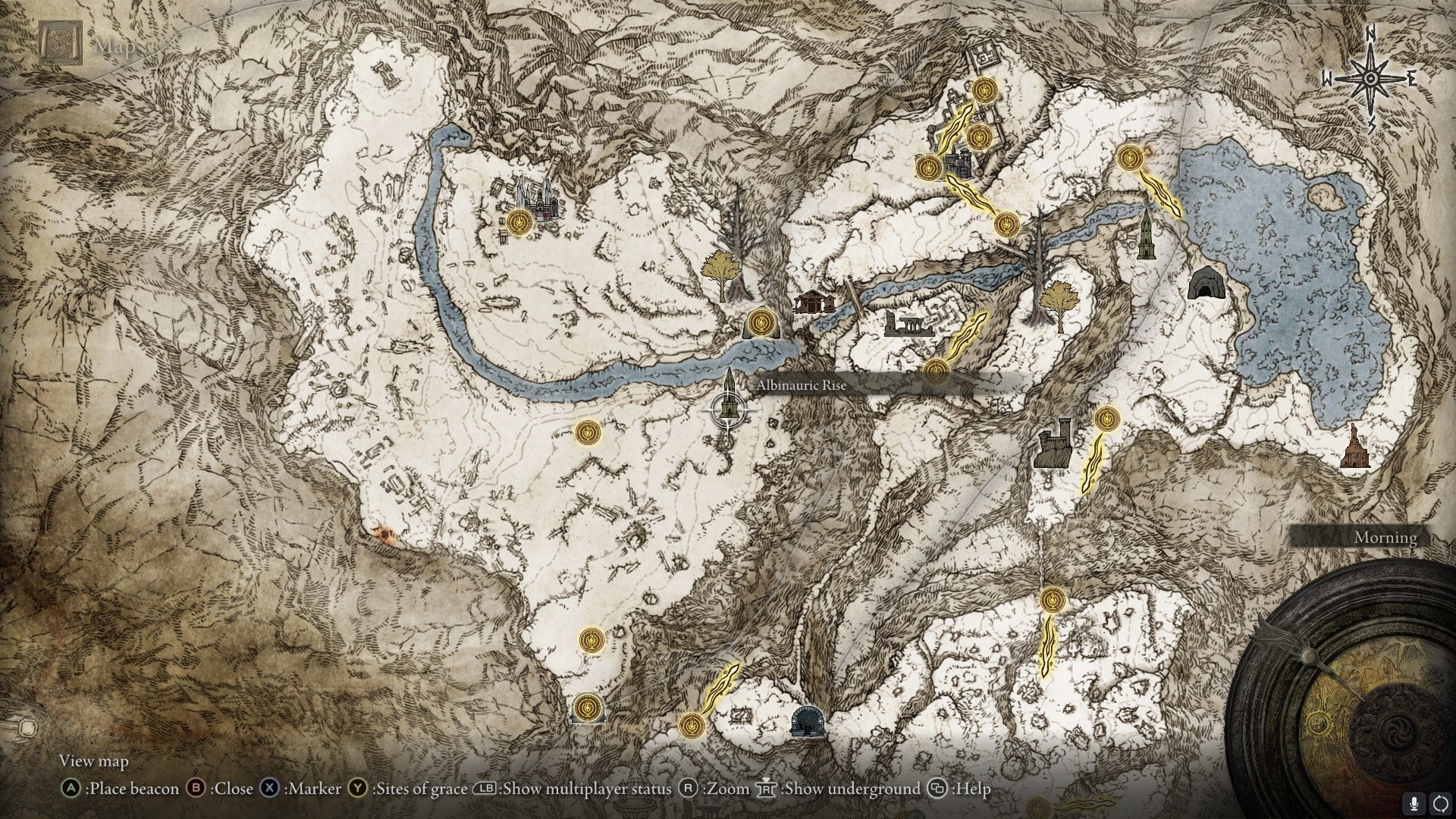 The location of Albinauric Rise in the Consecrated Snowfield is marked on the Elden Ring map