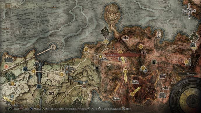 The location of the Greatsword is marked on the Elden Ring map